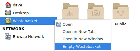 Empty the Wastebasket using the sidebar icon